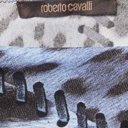 Pre Owned Roberto Cavalli Blue Leopard Print Ruched Strapless Top S