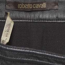 مملوكة مسبقًا Roberto Cavalli Black Embossed Leather Fringed Skirt S