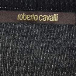 Pre Owned Roberto Cavalli Red/Black Floral Print Silk and Knit Buttoned Cardigan M