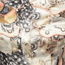 Pre Owned Roberto Cavalli Multicolor Printed Satin Silk Glitter Detail Shirt S