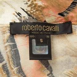 Pre Owned Roberto Cavalli Multicolor Printed Satin Silk Glitter Detail Shirt S