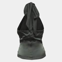 Pre Owned Roberto Cavalli Green Snake Jeweled Silk Cut-Out Halter Neck Top S