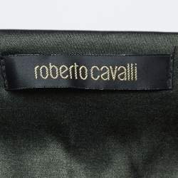 Pre Owned Roberto Cavalli Green Snake Jeweled Silk Cut-Out Halter Neck Top S