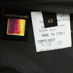 Pre Owned Roberto Cavalli Green Snake Jeweled Silk Cut-Out Halter Neck Top S