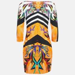 Pre Owned Roberto Cavalli Orange Printed Jersey Mini Dress L