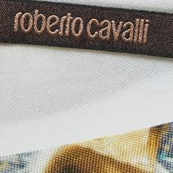 Pre Owned Roberto Cavalli White Chain Print Jersey One Shoulder Midi Dress M