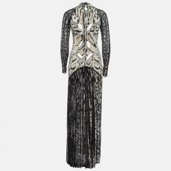 Pre Owned Roberto Cavalli Black and Metallic Patterned Knit Long Dress S