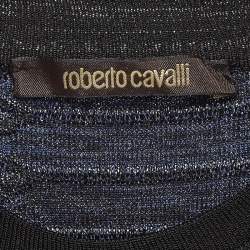 Pre Owned Roberto Cavalli Black And Blue Snake Pattern Lurex Knit Top S