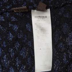 Pre Owned Roberto Cavalli Black And Blue Snake Pattern Lurex Knit Top S
