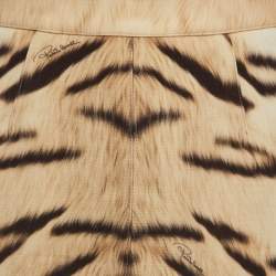 Pre Owned Roberto Cavalli Beige Tiger Print Fleece Wool Mini Skirt M