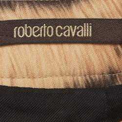 Pre Owned Roberto Cavalli Beige Tiger Print Fleece Wool Mini Skirt M