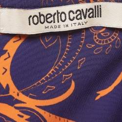 Pre Owned Roberto Cavalli Purple and Orange Printed Jersey Ruched Mini Dress M