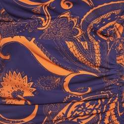 Pre Owned Roberto Cavalli Purple and Orange Printed Jersey Ruched Mini Dress M