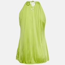 Pre Owned Roberto Cavalli Fluorescent Green Jersey Shoulder Strap Top L