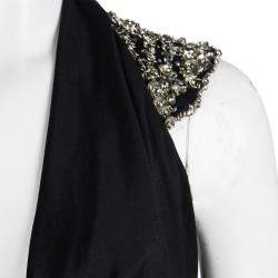 Pre Owned Roberto Cavalli Black Embellished Cap Sleeve Cowl Neck Top S