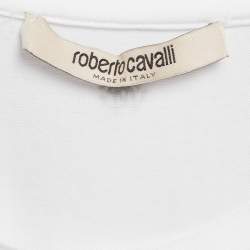 Pre Owned Roberto Cavalli White Crystal Embellished Jersey T-Shirt M