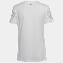 Pre Owned Roberto Cavalli White Crystal Embellished Jersey T-Shirt M