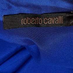 Pre Owned Roberto Cavalli Royal Blue Silk Satin Short Sleeve Shirt M