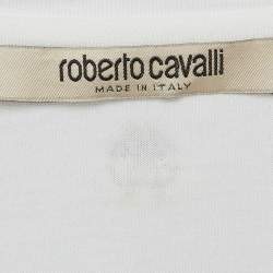 Pre Owned Roberto Cavalli White Crystal Embellished Knit Top M