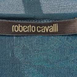 Pre Owned Roberto Cavalli Teal Blue Tiger Jacquard Embellished Blouse S