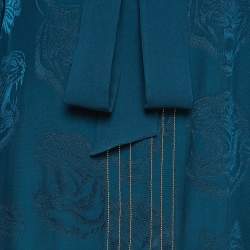 Pre Owned Roberto Cavalli Teal Blue Tiger Jacquard Embellished Blouse S