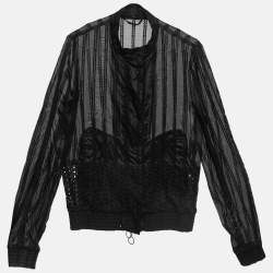 Pre Owned Roberto Cavalli Black Cotton Broderie Anglaise and Silk Jacket M