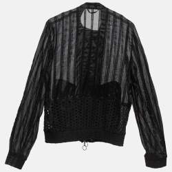 Pre Owned Roberto Cavalli Black Cotton Broderie Anglaise and Silk Jacket M