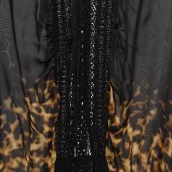 Pre Owned Roberto Cavalli Black Animal Print Long Sleeve Silk Blouse S