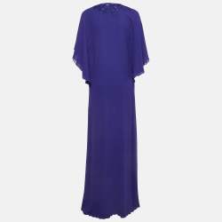 Pre Owned Roberto Cavalli Purple Embellished Silk Kaftan Maxi Dress M