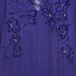 Pre Owned Roberto Cavalli Purple Embellished Silk Kaftan Maxi Dress M