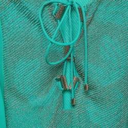 Pre Owned Roberto Cavalli Green Beads Embellished Silk Lace Up Maxi Kaftan M