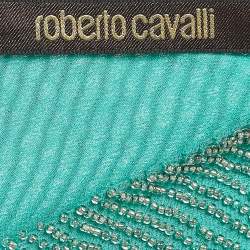 Pre Owned Roberto Cavalli Green Beads Embellished Silk Lace Up Maxi Kaftan M