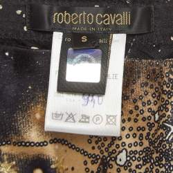 Pre Owned Roberto Cavalli Black Constellation Print Silk Flared Midi Skirt S