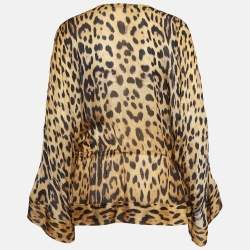 مملوكة مسبقًا Roberto Cavalli Brown Leopard Print Silk Kaftan Blouse M