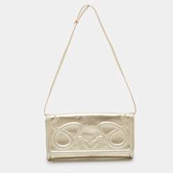 Pre Owned Roberto Cavalli Gold Snake Embossed Leather Clutch