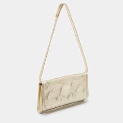 Pre Owned Roberto Cavalli Gold Snake Embossed Leather Clutch