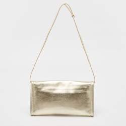 Pre Owned Roberto Cavalli Gold Snake Embossed Leather Clutch