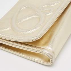 Pre Owned Roberto Cavalli Gold Snake Embossed Leather Clutch