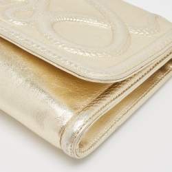 Pre Owned Roberto Cavalli Gold Snake Embossed Leather Clutch