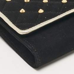 Pre Owned Roberto Cavalli Black Suede Studded Long Chain Clutch