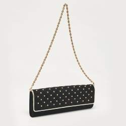 Pre Owned Roberto Cavalli Black Suede Studded Long Chain Clutch