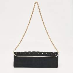 Pre Owned Roberto Cavalli Black Suede Studded Long Chain Clutch