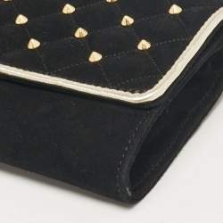 Pre Owned Roberto Cavalli Black Suede Studded Long Chain Clutch