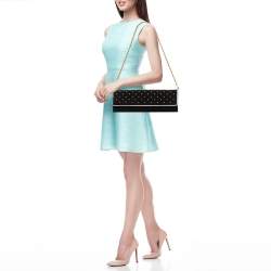 Pre Owned Roberto Cavalli Black Suede Studded Long Chain Clutch