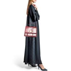 Roberto Cavalli Red Water Snakeskin Flap Top Handle Bag