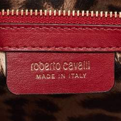 Roberto Cavalli Red Water Snakeskin Flap Top Handle Bag