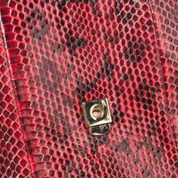 Roberto Cavalli Red Water Snakeskin Flap Top Handle Bag