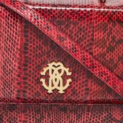 Roberto Cavalli Red Water Snakeskin Flap Top Handle Bag