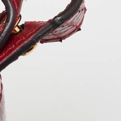 Roberto Cavalli Red Water Snakeskin Flap Top Handle Bag
