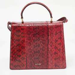 Roberto Cavalli Red Water Snakeskin Flap Top Handle Bag